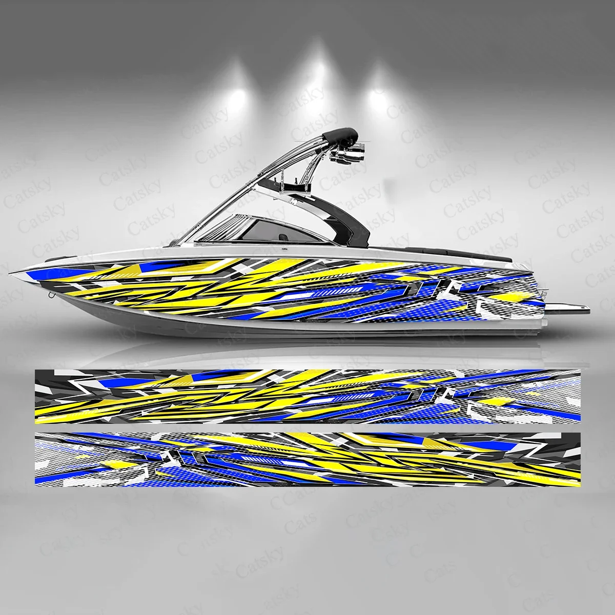 Yellow-green Gradient Stripes Boat Sticker Fashion Custom Fish Boat-Sticker Vinyl Waterproof Boat Wrap Graphic Boat Wrap Decal