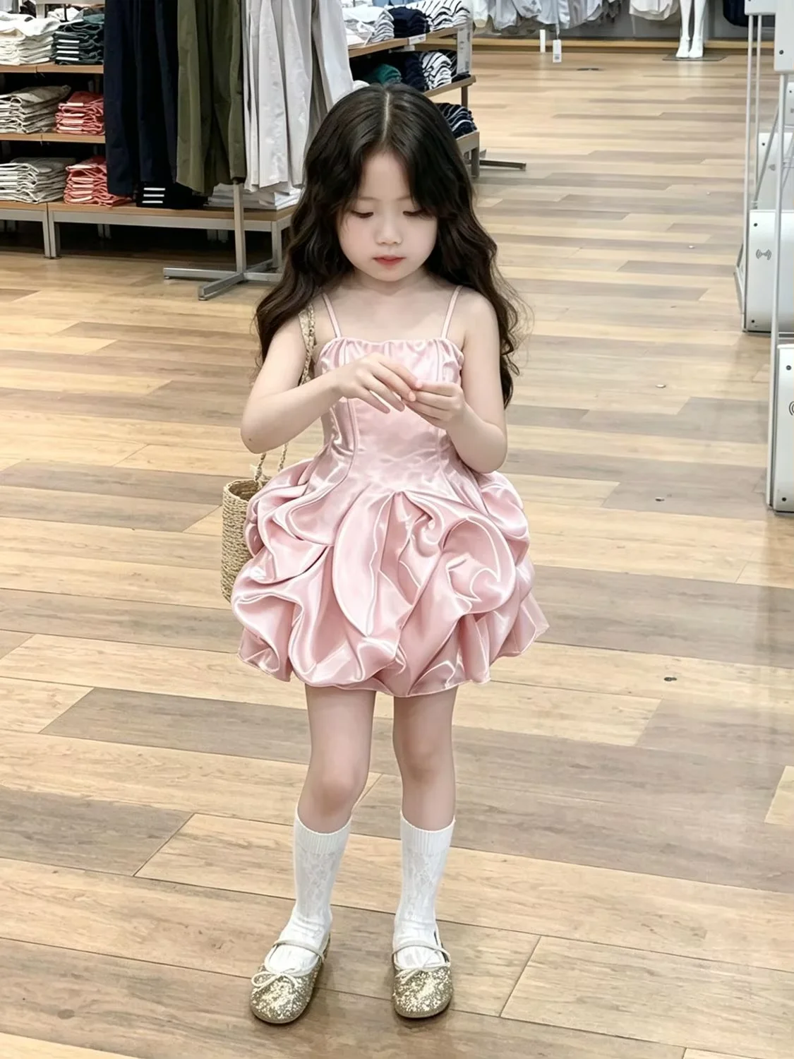 Baby Girl Summer Dresses 2026 New Arrival Pink Ballet Style Spaghetti Strap Dress Asymmetric Bubble Hem Tutu Kids Clothing 2-7Y