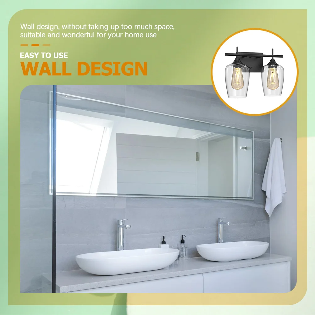 

2-Light Bathroom Wall Lamp Vintage Retro Bathroom Vanity Light Fixture Over Mirror Clear Glass Shade