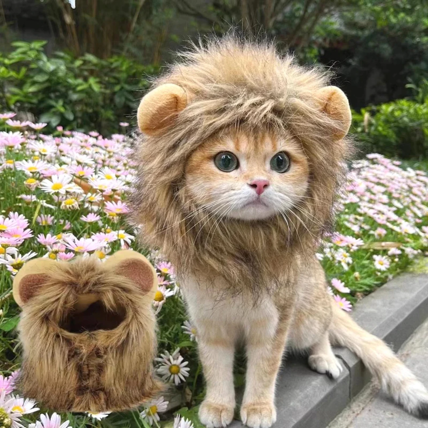 Cat Costume Cute Lion Mane Cat Wig Hat Cosplay Clothes  Dress  Puppy Kitten Halloween Christmas Party Decoration Supplies Vca