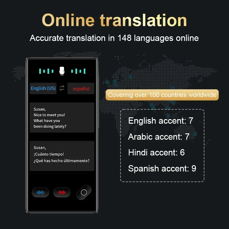 S35 Portable AI Translator, 148 Languages Real-Time Voice Translation, Offline Function, Large Screen for Travel & Business