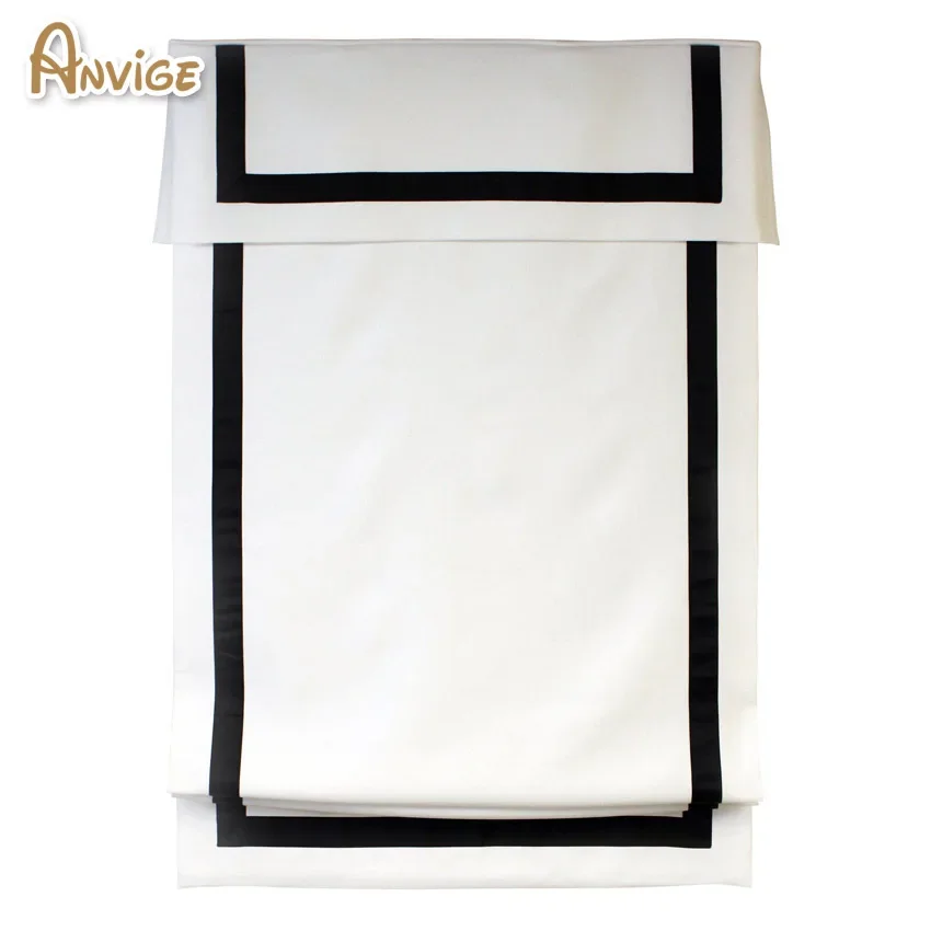 

Modern White and Black Strips With Heading Flat Roman Shades Customized Roman Blinds With Installation Included