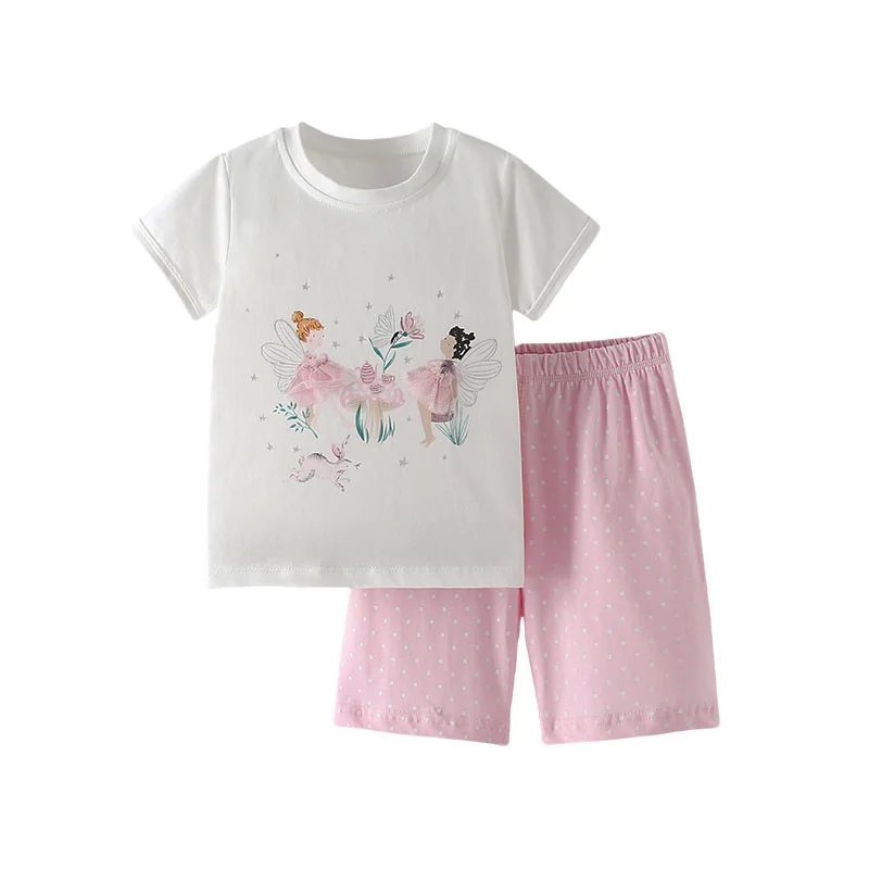 Jumping Meters Fairy Tale 3-8T Kids Girls 2 PCS Sets Baby Outfits Summer Tops + Shorts Children's Clothing Set Toddler Outfits