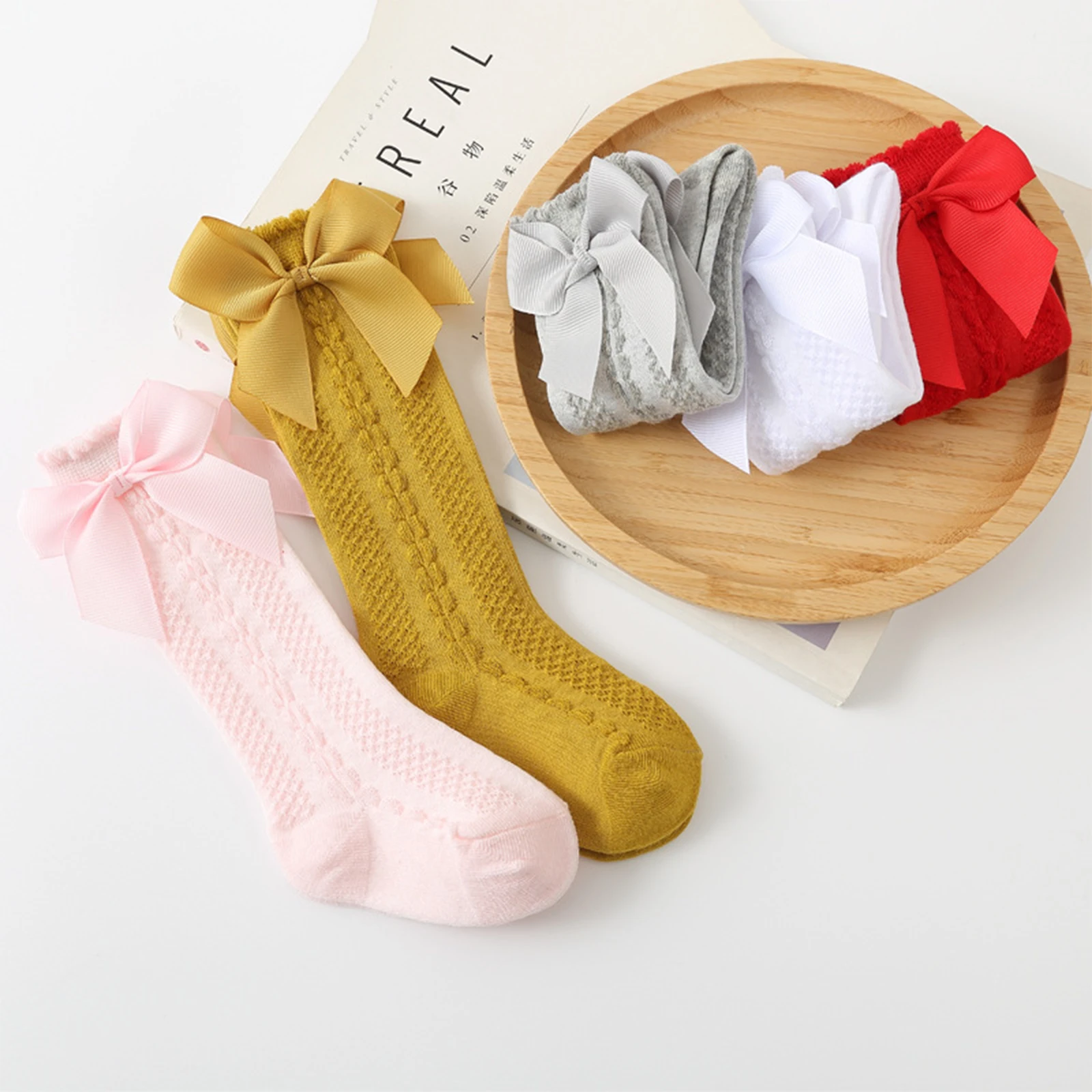 

Toddler Baby Girls Long Socks Solid Color Cute Bowknot Princess Mesh Socks Infant Spring Summer Casual Hollow Out Stockings