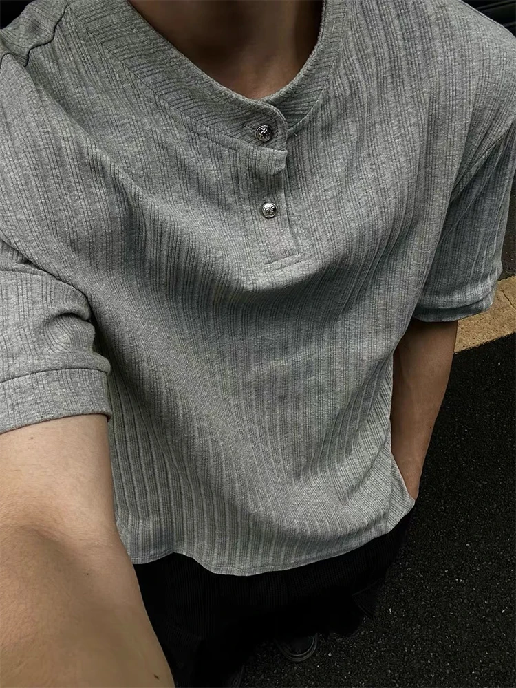 

Retro Knitted ort Sve irt Thin Cleanfit f Sve Henry Collar T-irt for Men Summer Casual Breathable Lightwe...