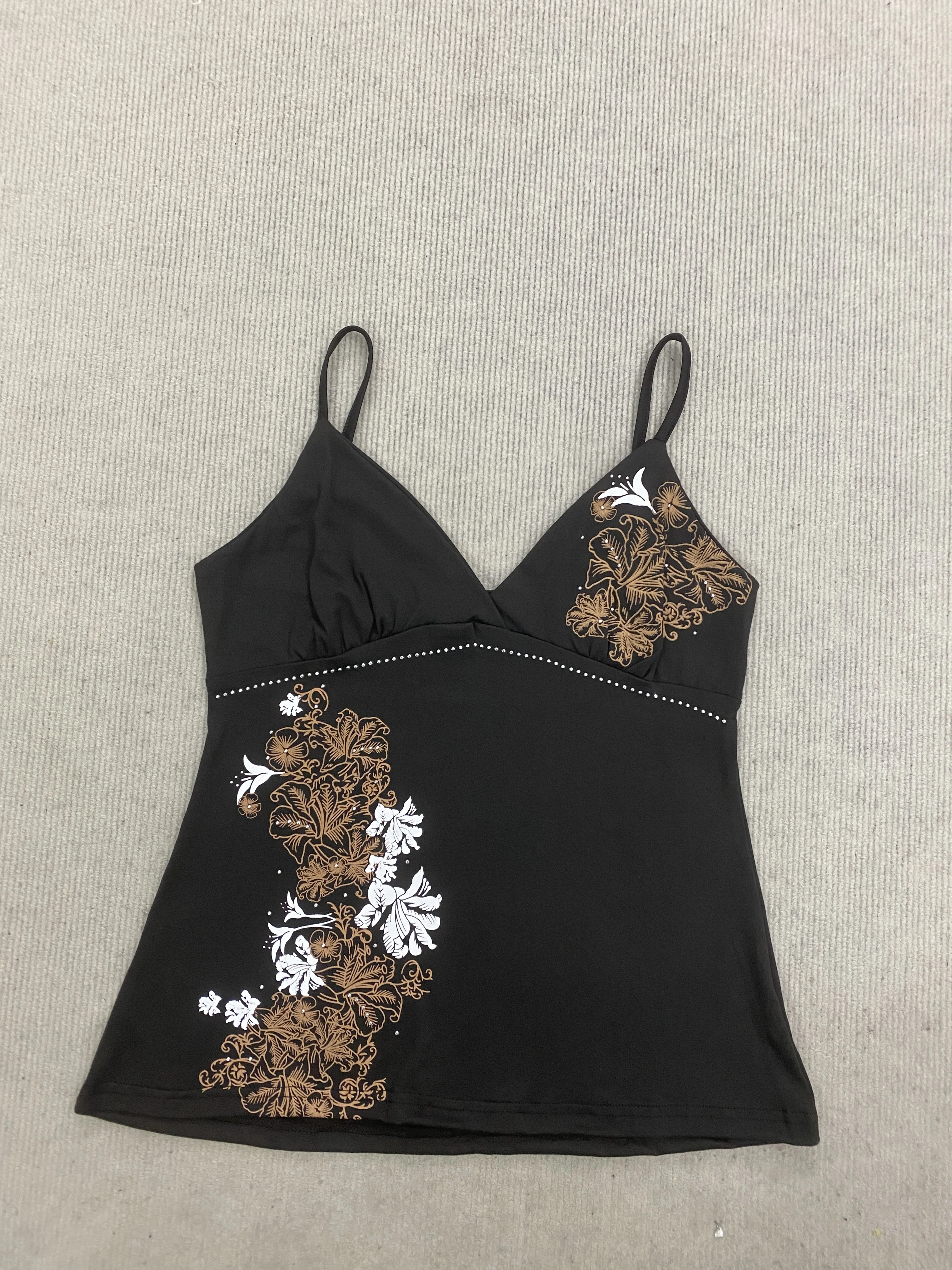 Vintage Retro Damen-Trägertop mit Schlanker Taille, Strass-Verzierung und Bedrucktem Muster, Sexy Sommer-Oberteil für Frauen – Detail 13
