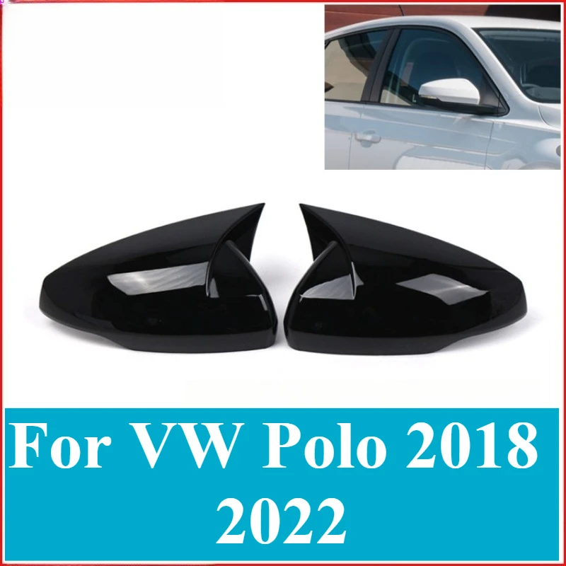 

For VW Polo 2018 2022 Rearview Mirror Cover Housing Upgrade Horn Style Side Wing Mirror Cap Trim Replacement Auto Exterior Parts