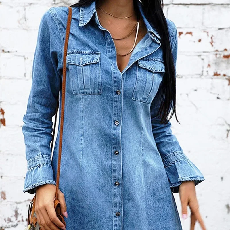 Solid Loose Long Denim Jackets Women Spring Summer New Thin Slim Denim Dresses Fashion Sexy 2023 Female Vintage Casual Clothing