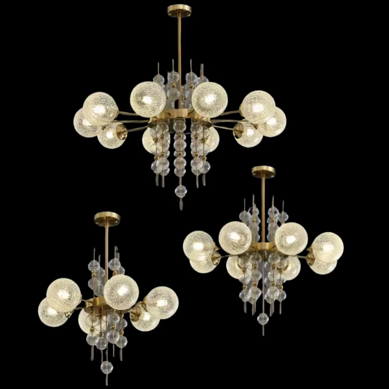 

Luxury american style brass glass ball LED chandelier ceiling light dimmable pendant lamp for dining room hotel villa Home inter