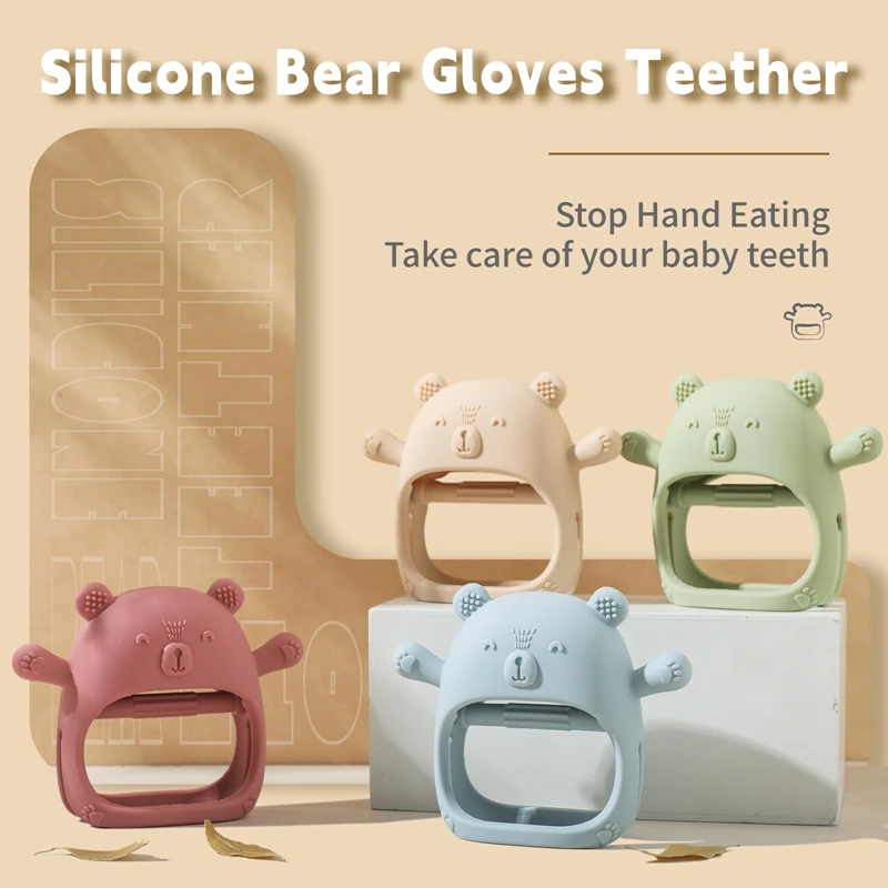 Baby Teether Gloves Kids Cartoon Bear Teething Silicone Dental Care Gums Anti-eating Hand ​Molar Stick BPA Free ​Baby Accessorie