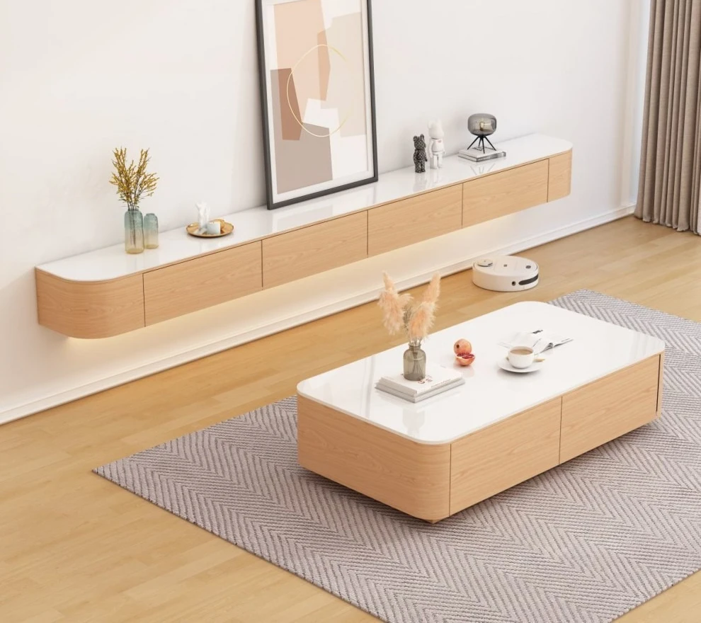 خزانة تلفزيون معلقة وطاولة قهوة وشقة صغيرة حديثة وبسيطة #2