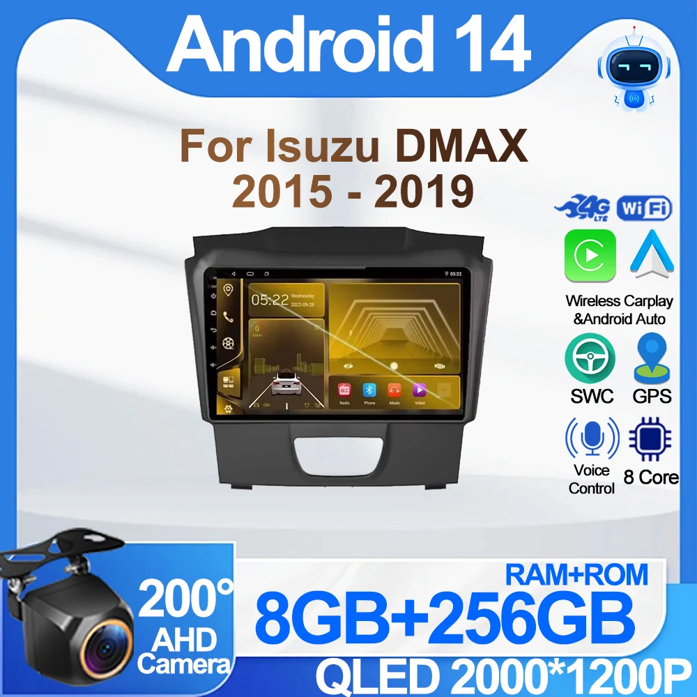 

For Isuzu DMAX 2015 - 2019 No 2din DVD Android 14 Car Radio Player 9 Inch Bluetooth Mirror Link Carplay