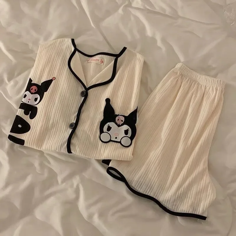 Sanrio kawaii anime pajama set Kuromi Pochacco sweet and simple summer casual loose short-sleeved home wear gift for girls