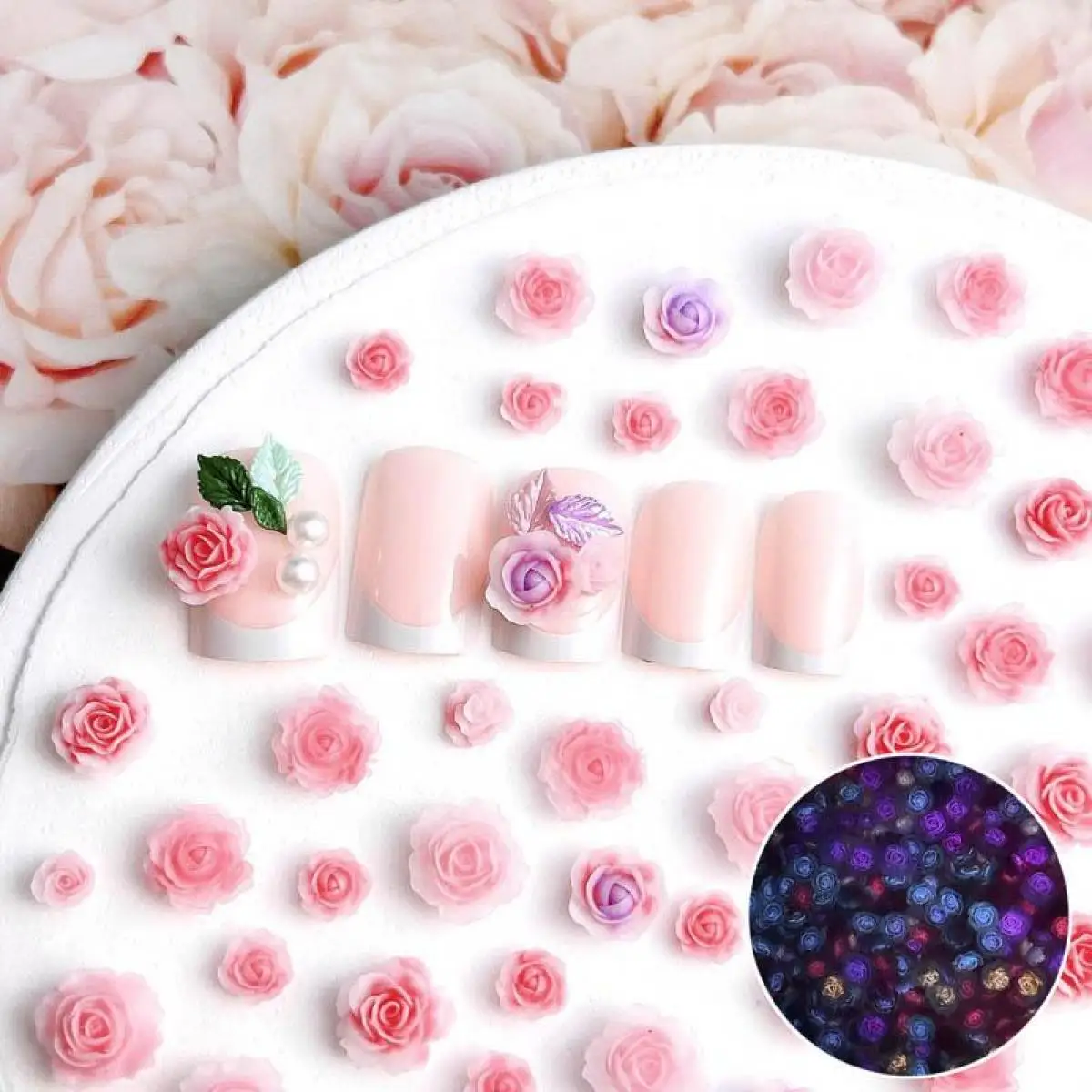 Mixed Glow in the dark Rose Flowers Series Nail Charms Minimalist Resin Pink Rose Buds Nail Art Decorations Supplies DIY Crafts