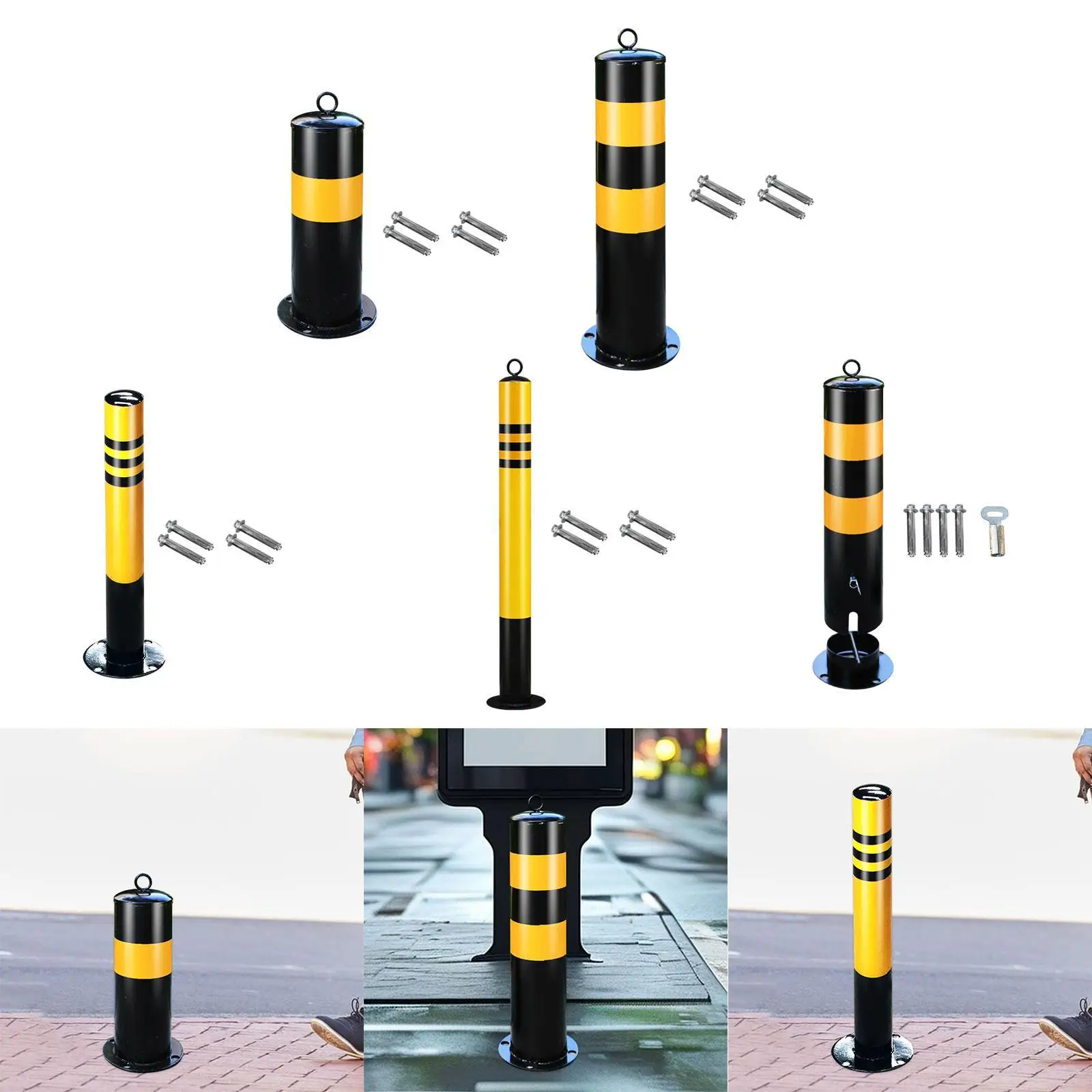 Metal Safety Bollard Parking Barrier for Ports, Factories with 4 Screws