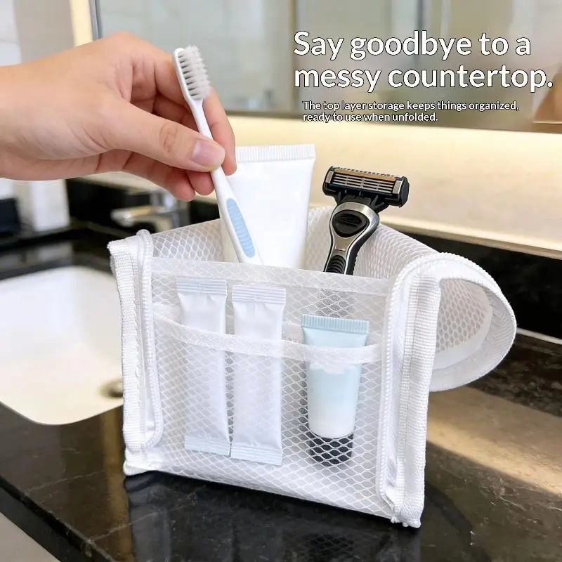 [CO]Breathable Mesh Travel Toiletry Bag With Stand Up Design Storage Pockets Makeup Brush Storage[CO]