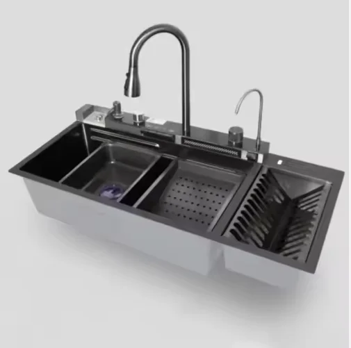 

100 см большая устойчивая к царапинам ручка в стиле водопада, раковина для рабочей станции, кухонная мойка ручной работы из нержавеющей стали с мойкой для чашек