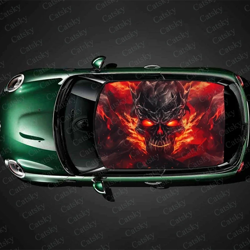 Dark Fantasy Evil Skull Car Roof Sticker Wrap Racing SUV Accessories Packaging Painted PVC Custom Car Graphic Decal