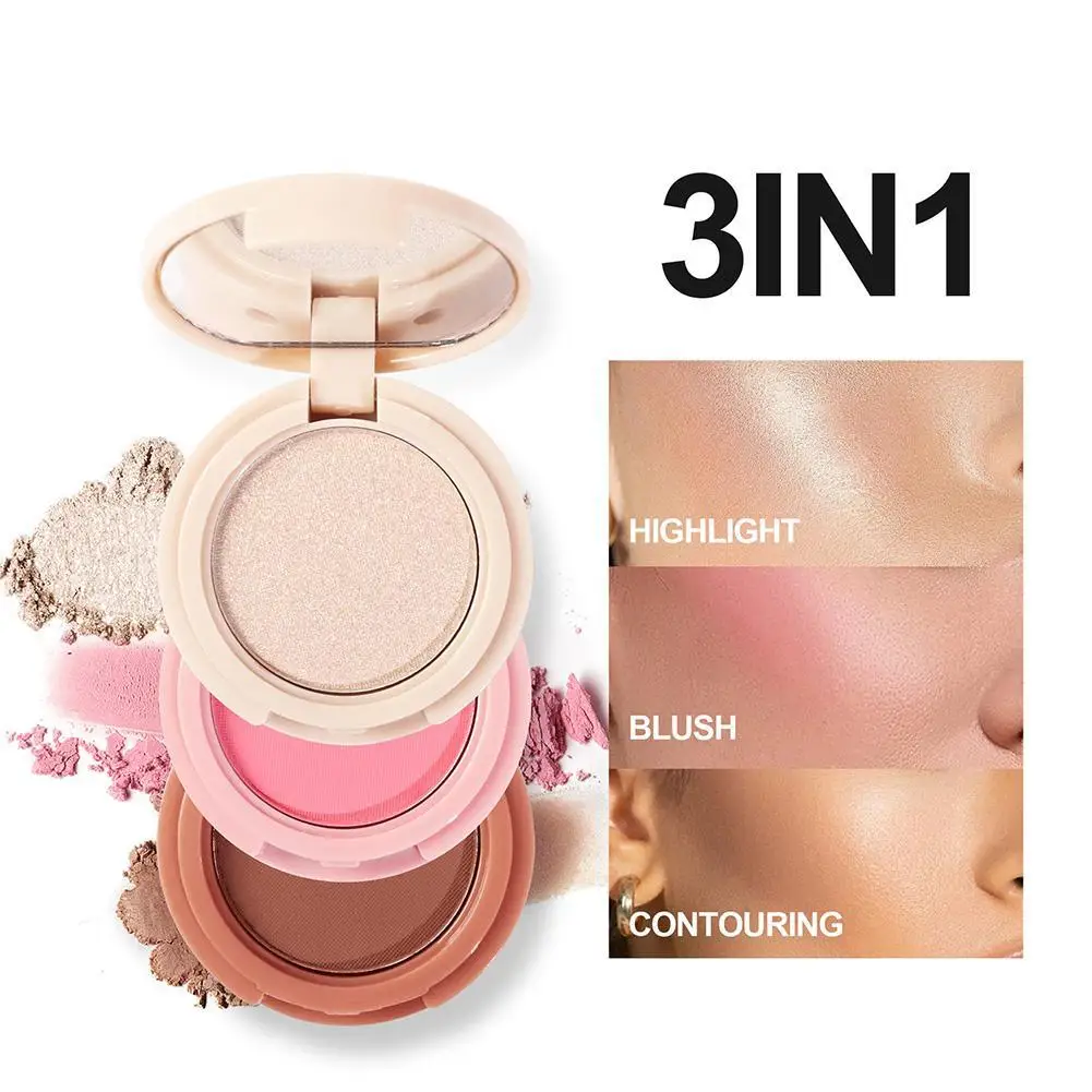 3 In 1 Highlighter Blush Palette Pearly Blush Shiny Eyeshadow Multifunctional Face Makeup Palette