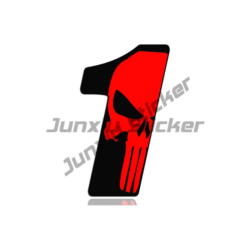 Black Red Skull Number Sticker Window Truck Car Bumper Wall Room Bicycle Van Moto Glass Helmet Racing Camper Decal Customizable