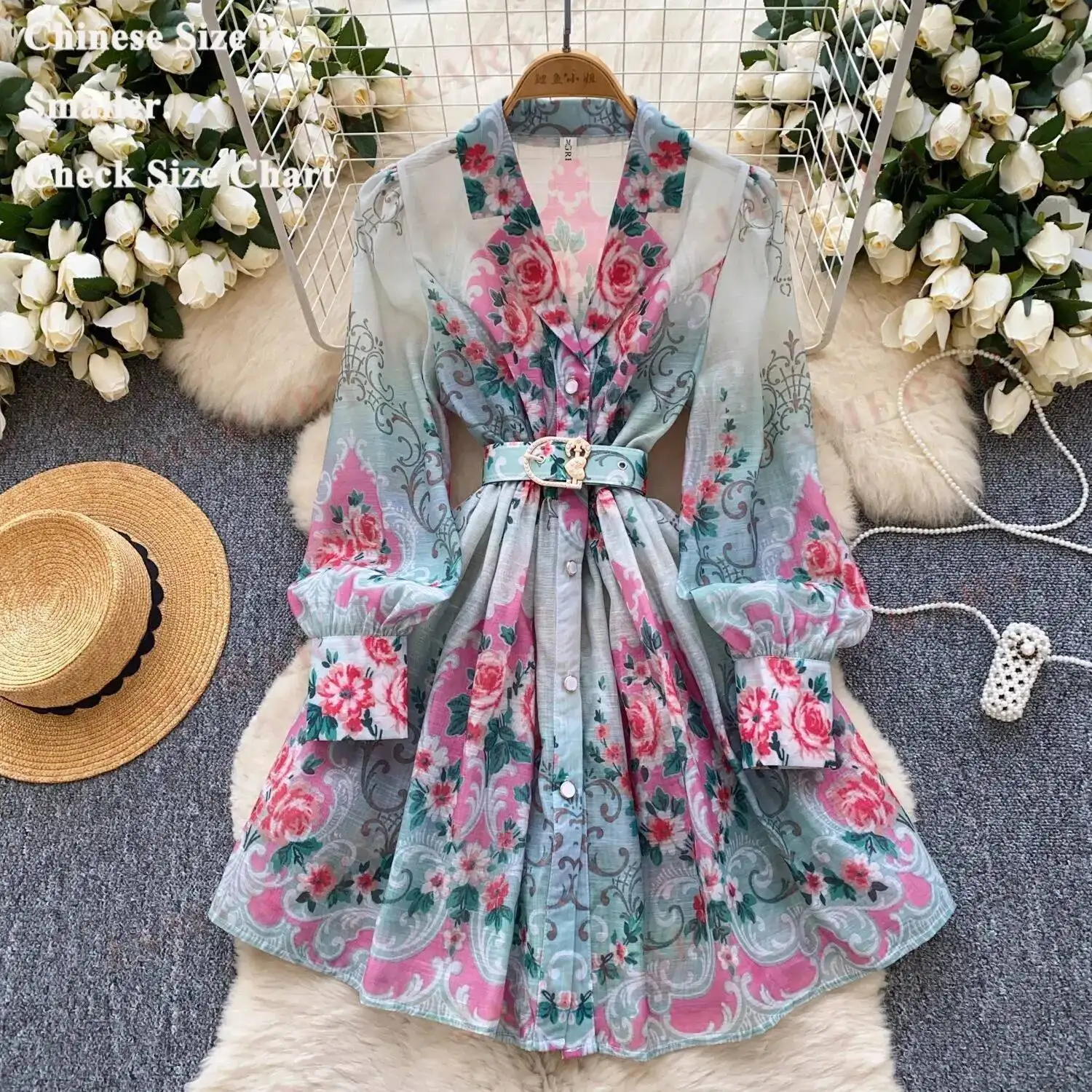 

Брендовое летнее платье с цветочным принтом, короткое, женское, осеннее, с длинным рукавом, в стиле блейзер, повседневное, милое, для отпуска, из хлопка и льна, Vestido