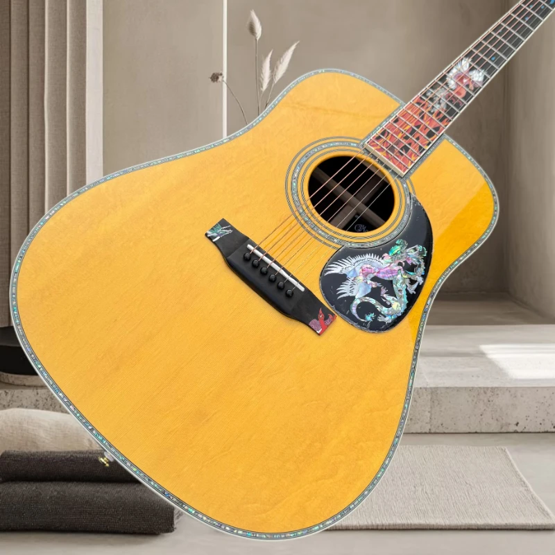 Hot sale Custom Deluxe AAAAA Grade All Solid Acoustic Guitar Ice Fire Abalone Binding Ebony Neck 22 Frets