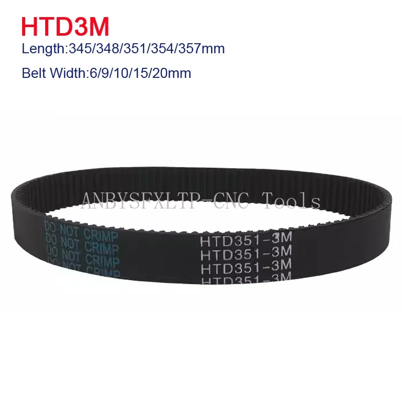 Htd 3M Gesloten Lus Rubber Distributieriem Breedte 6/9/10/15/20Mm Pitch 3Mm Synchrone Riem Omtrek 345/348/351/354/357Mm