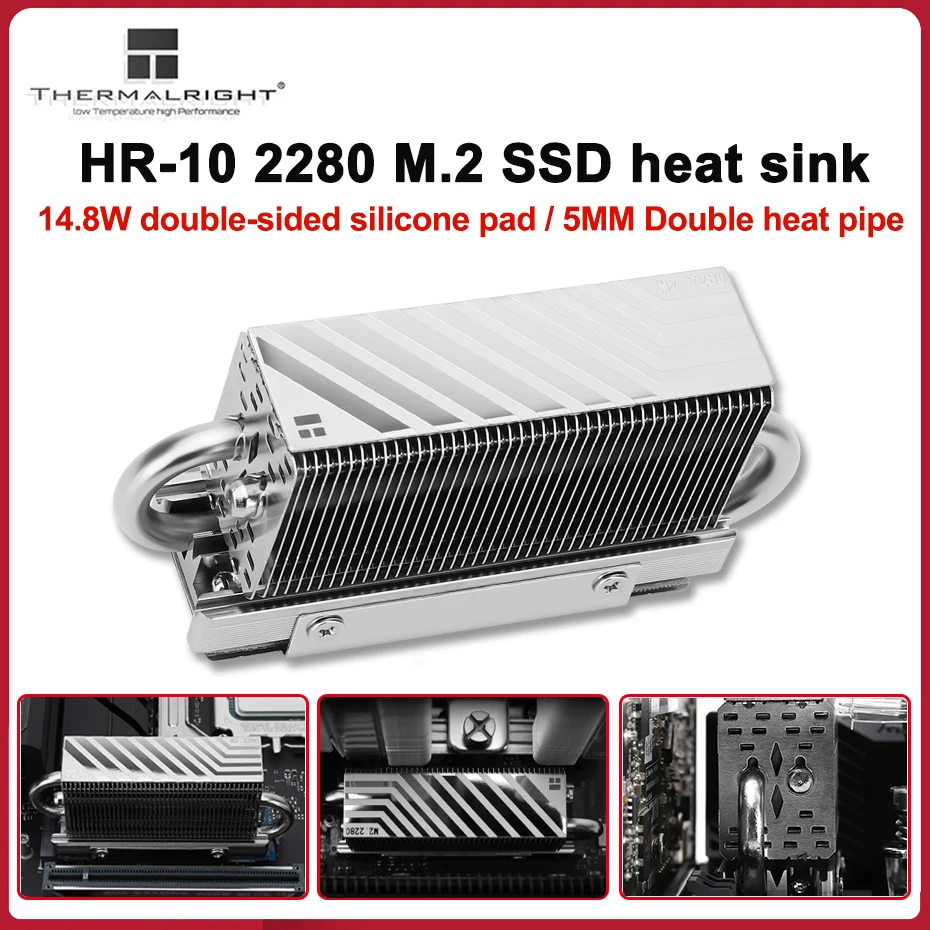 Thermalright HR-10 2280 PRO M.2 Solid State Drive Heat Sink 5mm Double Heat Pipe SSD All-aluminum Radiator 14.8W Silicone Pad