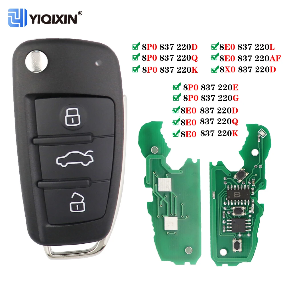 ID48 Chip Remote Car Key For Audi Q7 B7 Q3 A3 TT A2 A8 A6 A6L A4 S5 C5 C6 B6 A4L A5 Q5 S LINE RS S1 S3 S4 315/433Mhz 8P0837220D