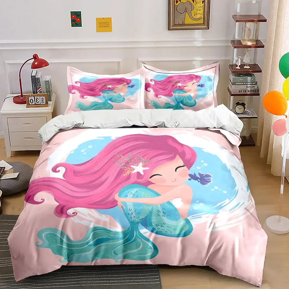 Mermaid Themed Kids Bedding Set Multiple sizes kid's and adults' bedroom Exquisite 3PC bedding set, gift