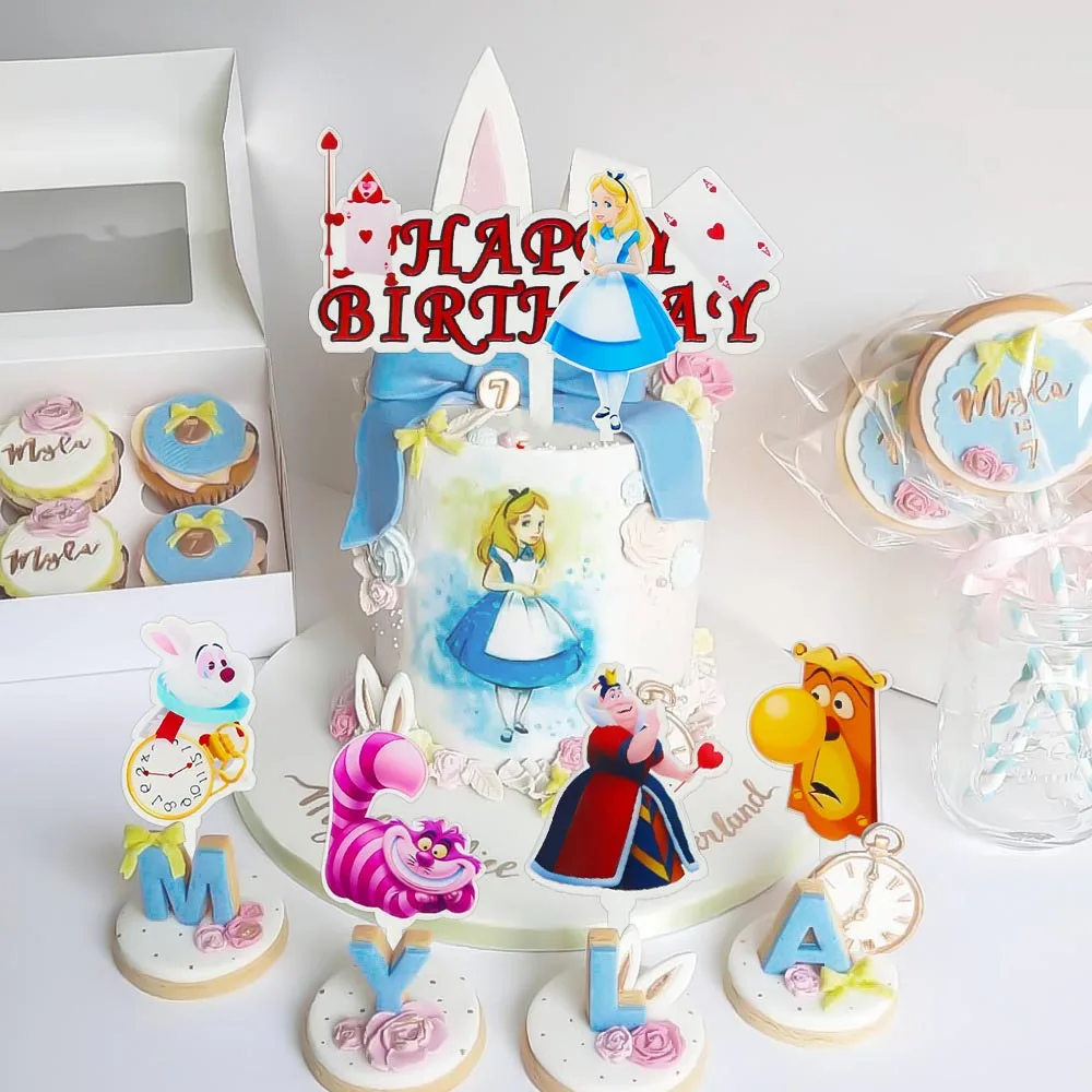 

Alice in Wonderland Acrylic Cake Topper Party Decor Baby Shower DIY Birthday Cupcake Decoration Girl Wedding Home Baking Gift