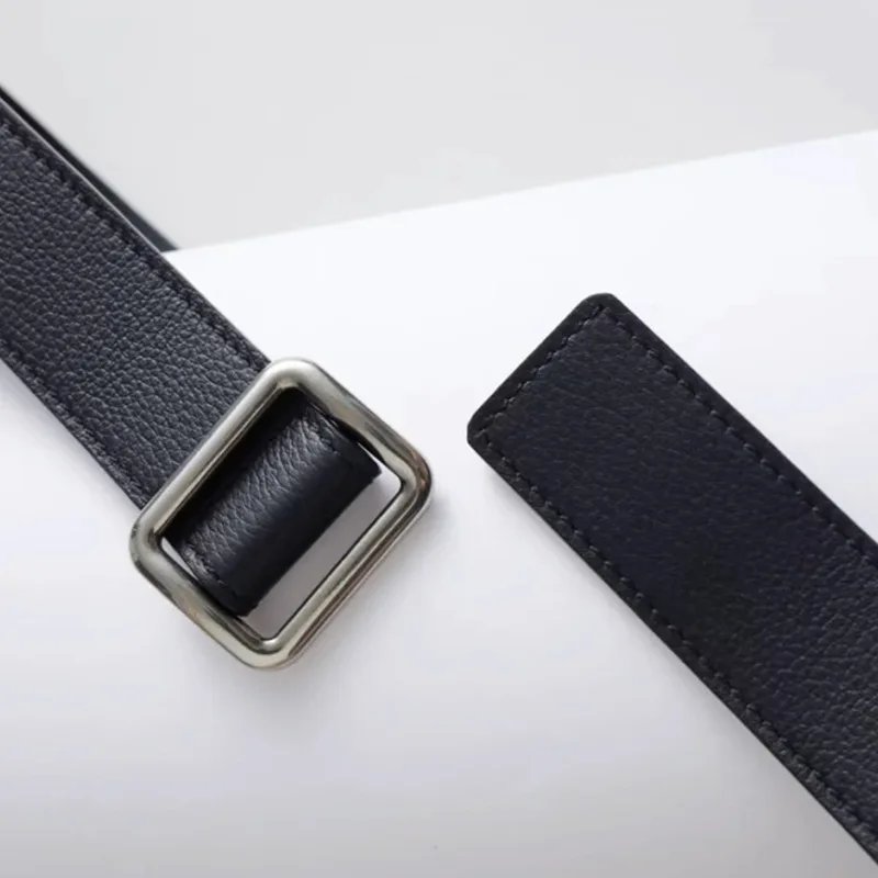 新品-本革-レディース-ベルト-穴なし-ミニマリスト-両面使える-スクエアバックル-ファッション