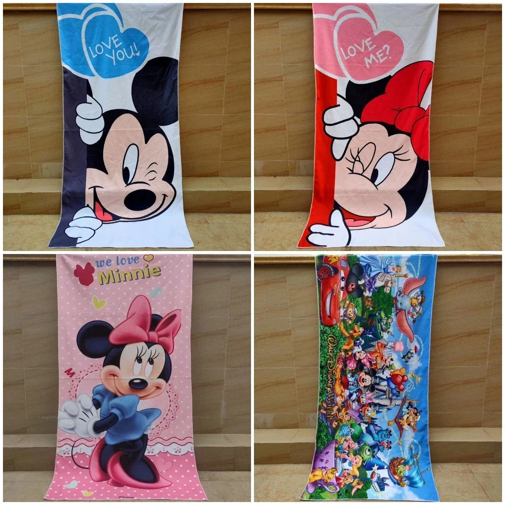 Disney Cute Mickey Minnie Mouse Baby Boy Girl Bath Towels 75X150cm Love Microfibre Home Wash Kids Adult Beach Swimming Towel