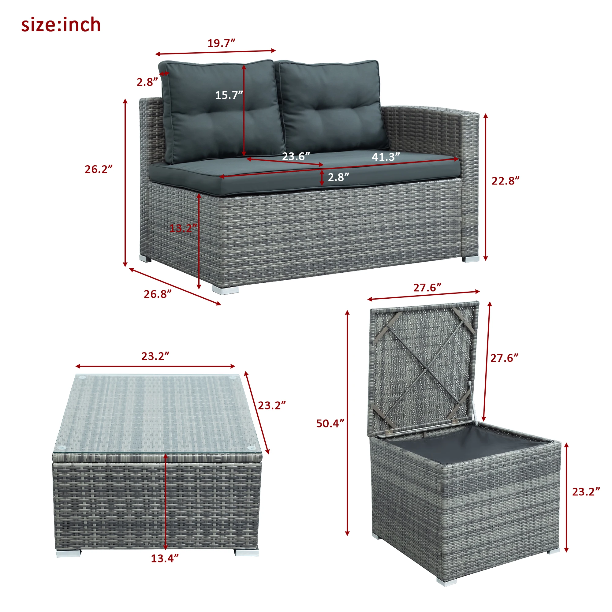 Outdoor Möbel Sofa Set mit Großen Speicher Box für Pool Hinterhof Rasen