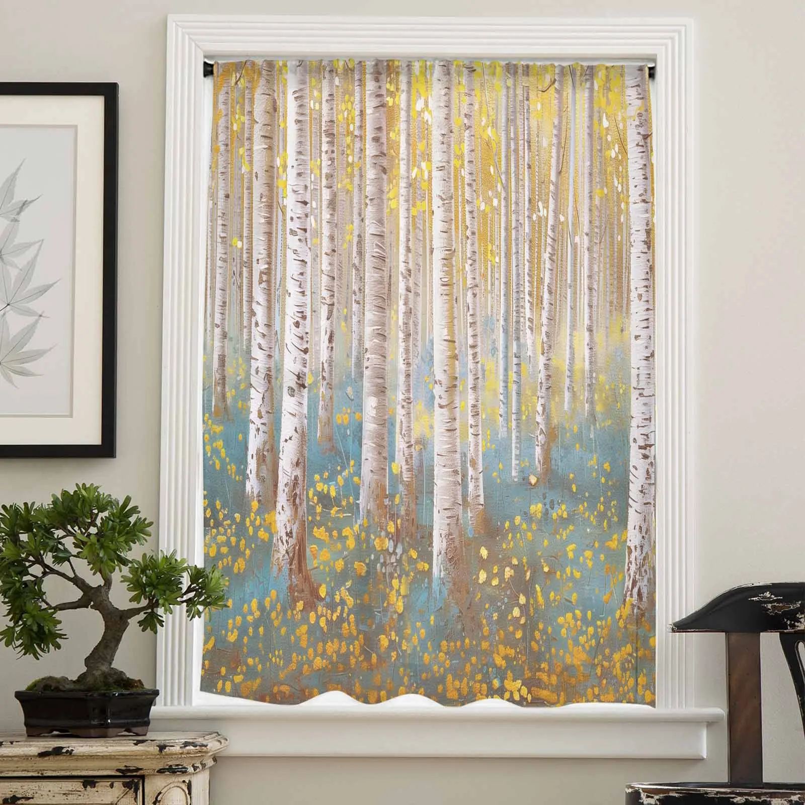 Impressionism Of Oil Painting Forest Plants Sheer Curtains for Kids Bedroom Living Room Voile Window Curtains Tulle Drapes