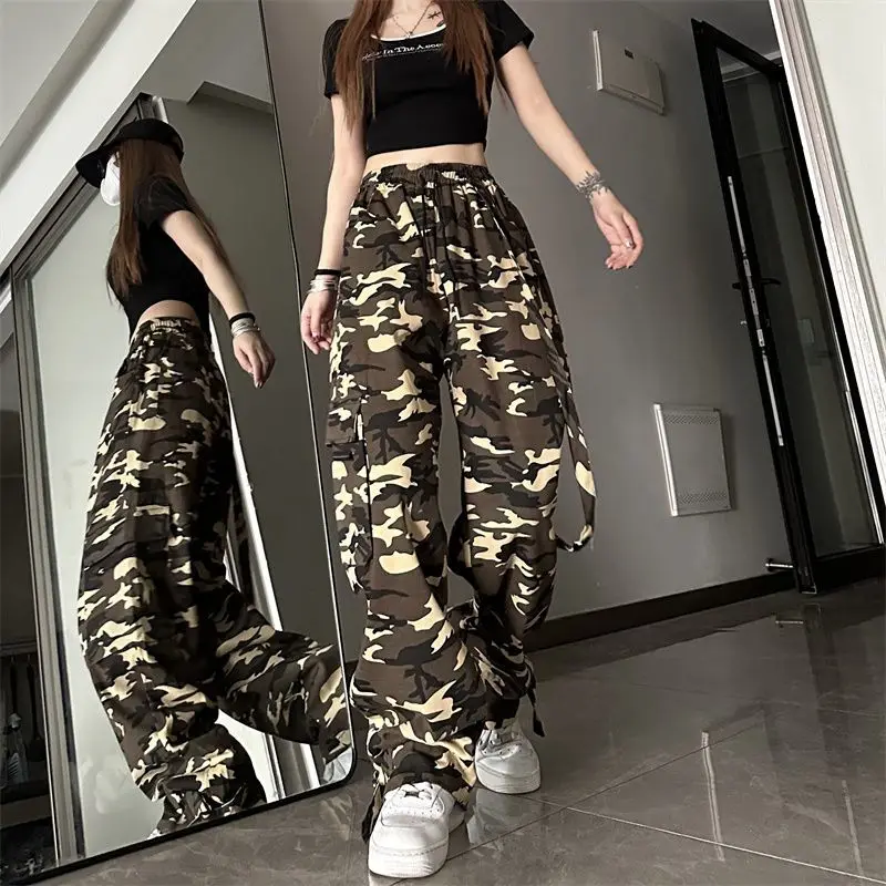 

American Vintage Camouflage Cargo Pants Women Casual New Streetwear Safari Style Loose Straight Wide Leg Trousers Woman