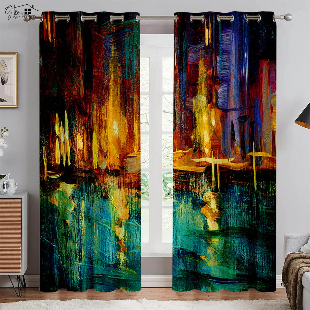 Abstract Oil Painting Curtains Mountains, Forests, Ships And Rivers Art Bedroom Living Room Study 3d Printing Curtains 2 Pieces