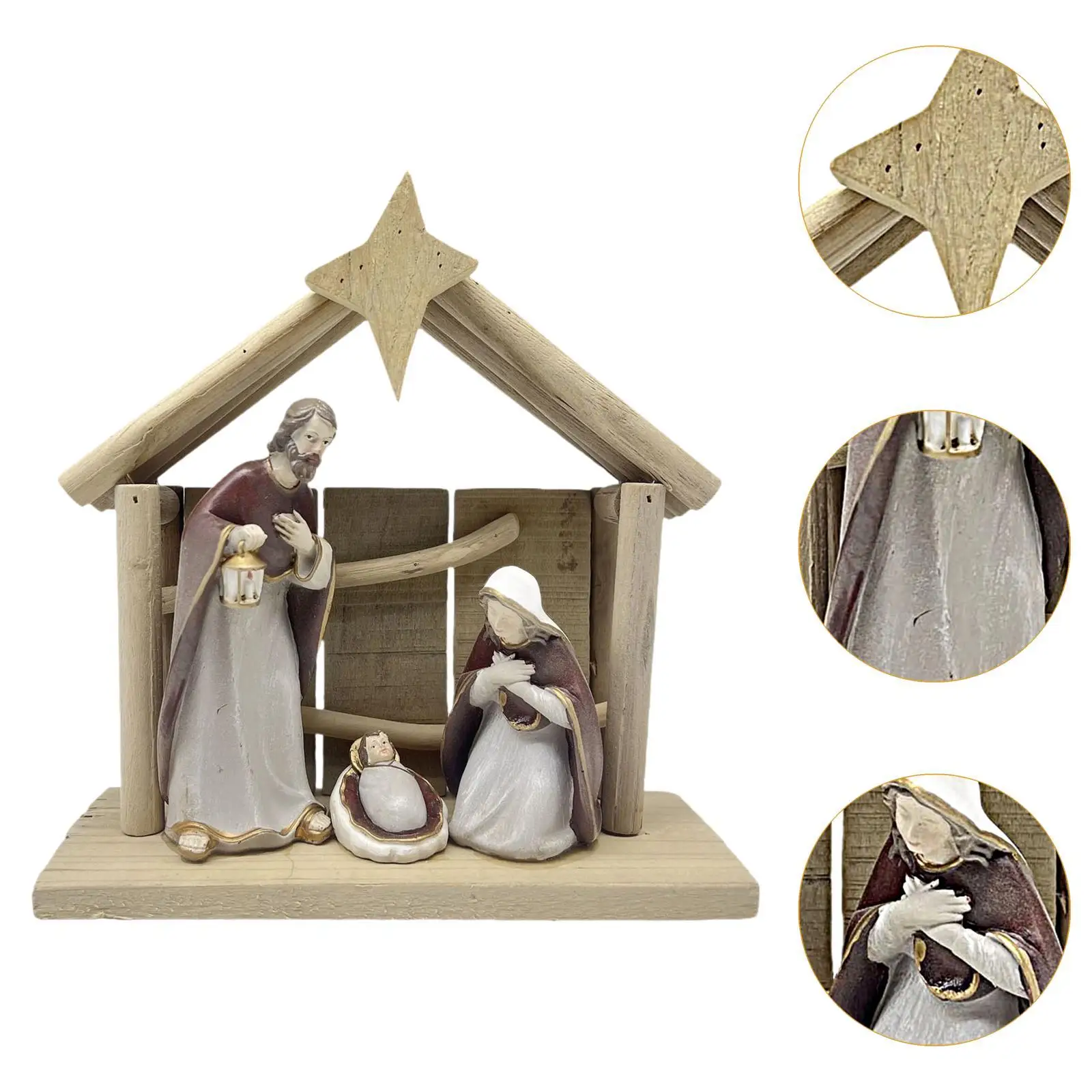 Nativity Scene Figurine Nativity Scene Statue Decorative Craft Collectibles Ornament for Table Home Shelf Holiday Decoration view 5