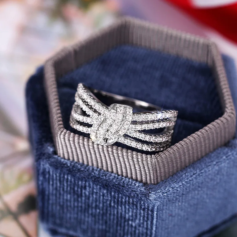 Fashion Engagement 925 Sterling Silver Multi Layer Winding Rings Jewelry Gift Luxury Crystal Interwoven Bows Ring Gifts