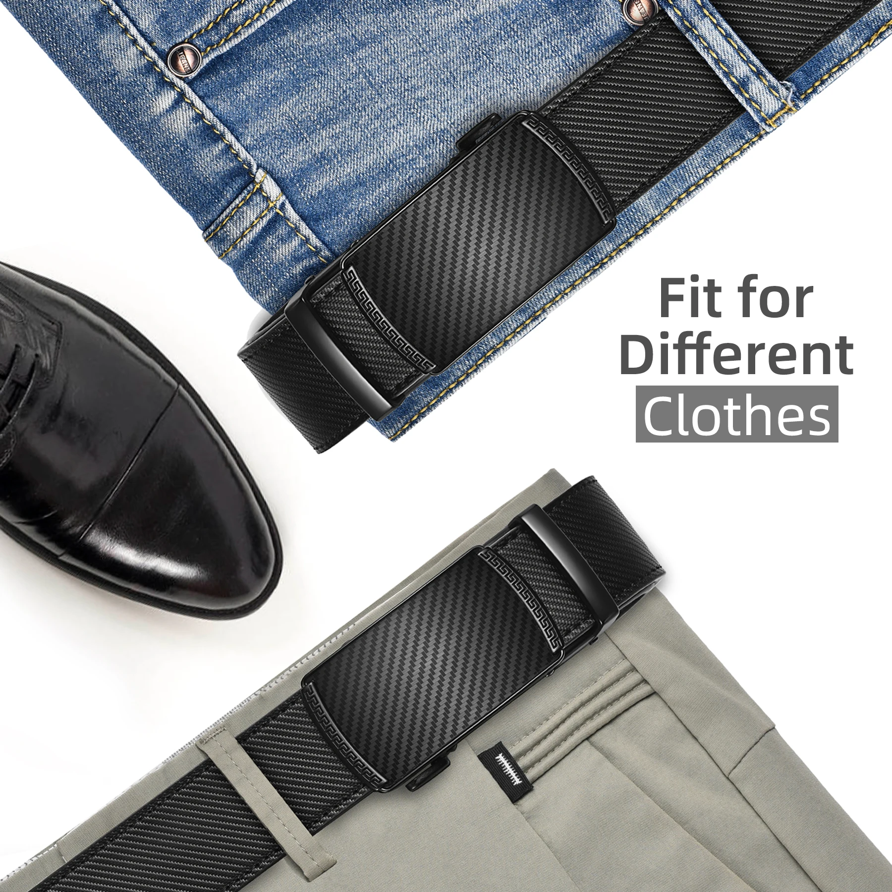 حزام جلد للرجال، حزام بسقاطة منزلق مع جلد ممتاز، حزام فستان بسقاطة مع مشبك نقرا تلقائي، هدية للزوج