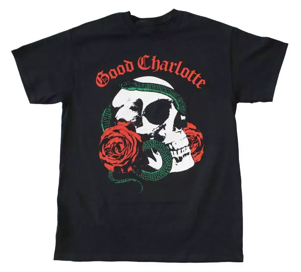 Vtg Good Charlotte Band Rose Skull Cotton Black Full Size Unisex Shirt