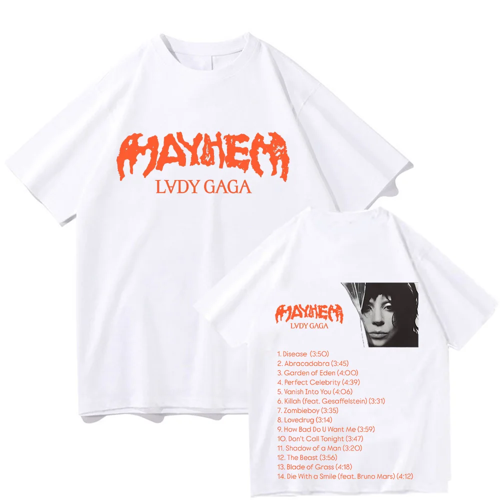 Lady Gaga Mayhem TShirt 2025 Nuovo Album Moda Uomo/donna Abbigliamento in cotone Retro Harajuku Abiti di alta qualità Ventole in cotone Magliette