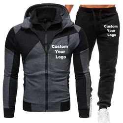 New Men Custom Logo Sets Fashion Sporting Suit Brand Zipper Sweatshirt +Sweatpants Mens Clothing 2 Pieces Sets Slim Tracksuit