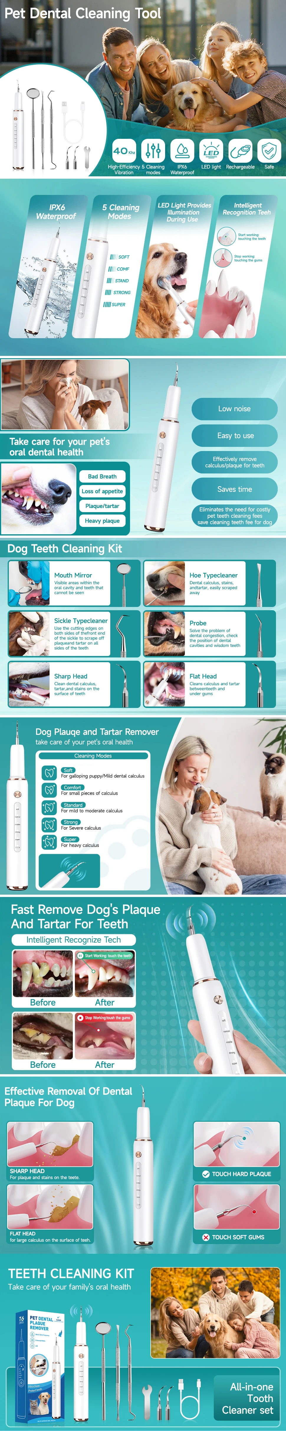 Ultraschall-Zahnsteinentferner für Haustiere Geräuscharmer Schmerzloser Zahnreiniger für Hunde und Katzen Zahnstein- und Fleckenentfernung Zahnaufhellungs-Set – Detail 3
