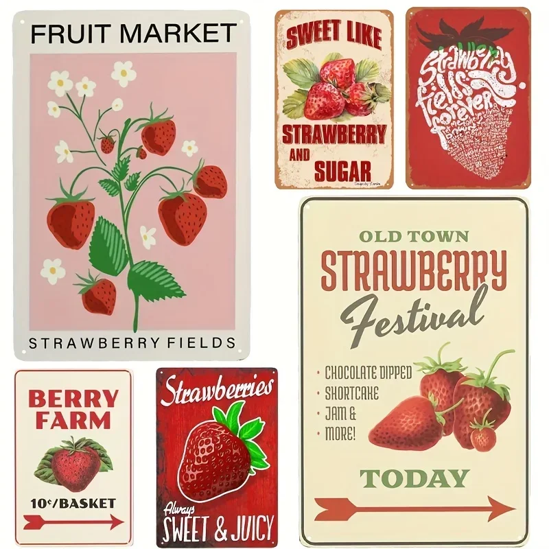 1pc Metal Tin Sign, Fruit Market Sweet Like Strawberry And Sugar Vintage Wall Decor For Cafe Bar Pub Home Beer Bar 12x8 Inch