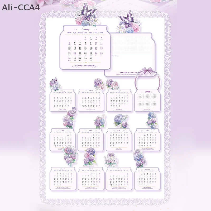 

(YY) 1 шт. 2026 цветочный настольный календарь с заметками, список дел, настольный расписание, ежемесячный календарь, офисные школьные канцелярские принадлежности