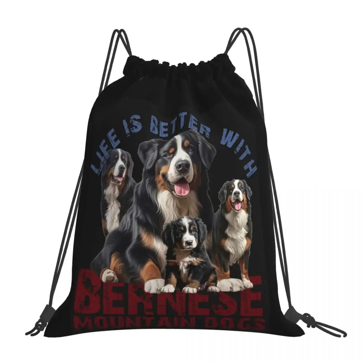 Bernese Mountain Dog Backpacks Fashion Portable Drawstring Bags Drawstring Bundle Pocket Storage Bag BookBag For Man Woman