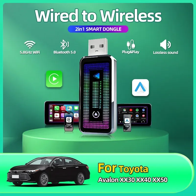 Беспроводной адаптер Android Auto, новинка 2025 года, мини-коробка 2 в 1, ключ для Apple Carplay для Toyota Avalon XX30 XX40 XX50