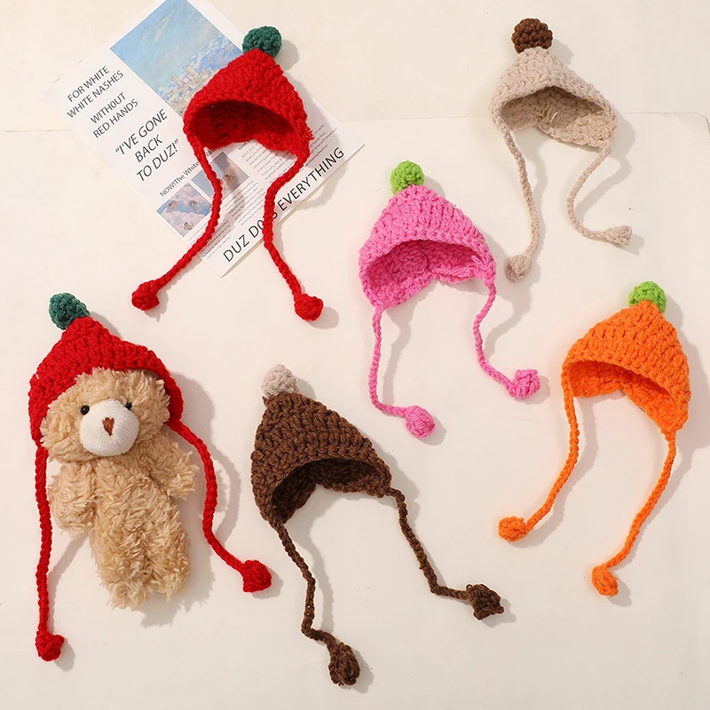 2Pcs Cute DollHouse Doll Hat Mini Straps Handmade Woven Hook Knitted Woolen Head Covers DIY Doll Decoration Toy For Children