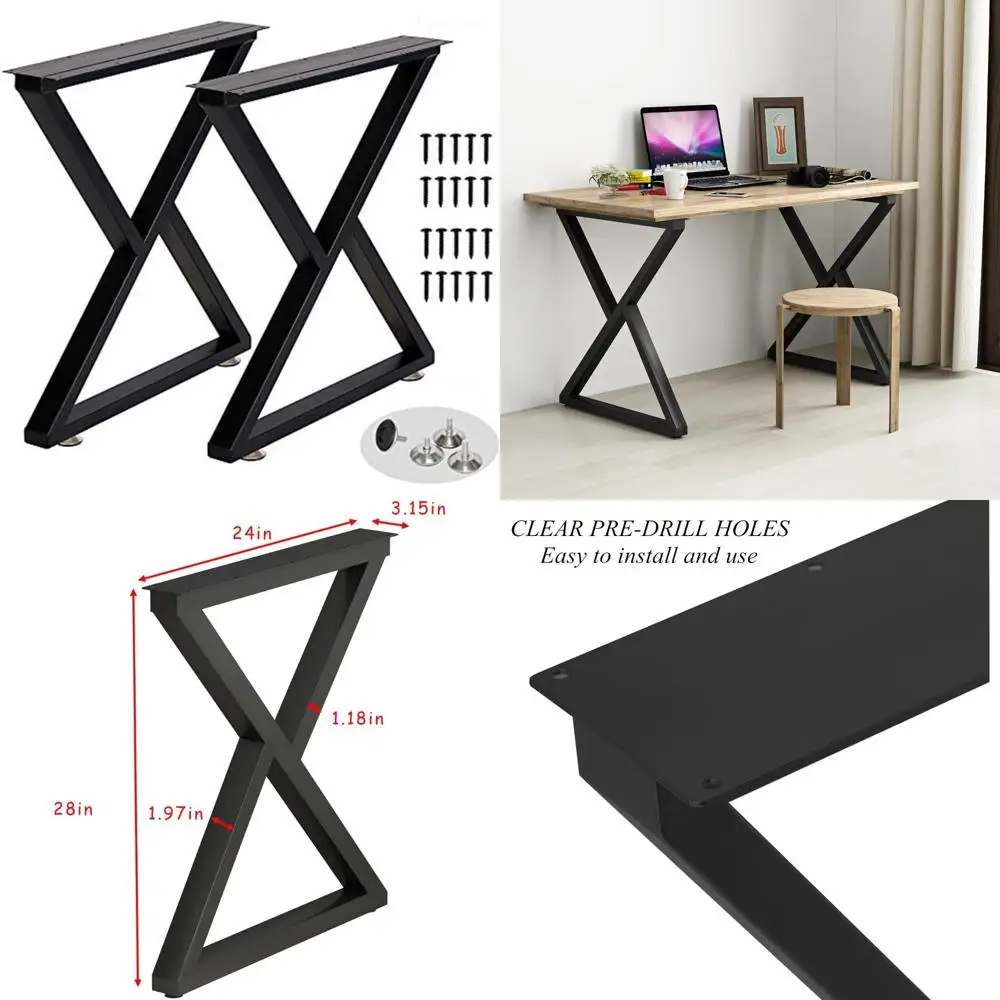 Pernas de mesa de metal resistentes para mesas de jantar e cozinha, 28 x 24, conjunto de 2, pernas de móveis de uso múltiplo